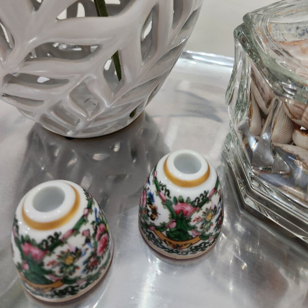 4 Williams Sonoma Famille Rose Tiny Taper Candle Holders (2 sets of 2) NIB